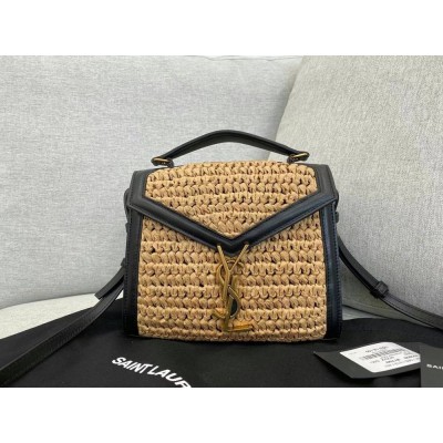 Saint Laurent Cassandra Mini Top Handle Bag In Raffia IAMBS242365