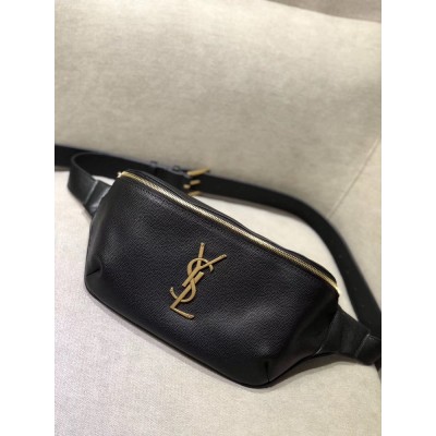Saint Laurent Classic Monogram Belt Bag In Black Grained Leather IAMBS242336