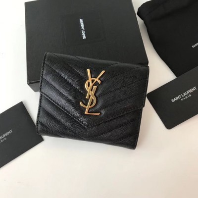 Saint Laurent Compact Tri Fold Wallet In Black Leather IAMBS242713