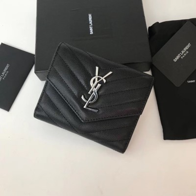 Saint Laurent Compact Tri Fold Wallet In Noir Leather IAMBS242714