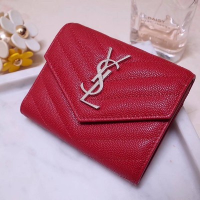 Saint Laurent Compact Tri Fold Wallet In Red Leather IAMBS242715