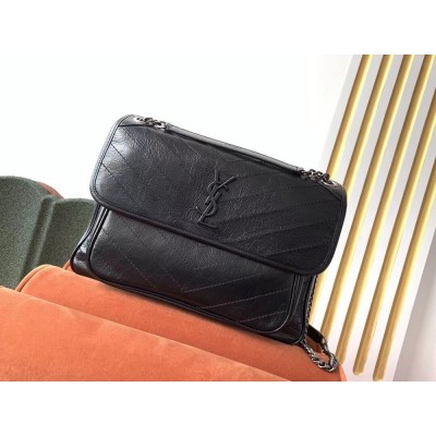 Saint Laurent Large Niki Chain Bag In Black Crinkled Leather IAMBS242543
