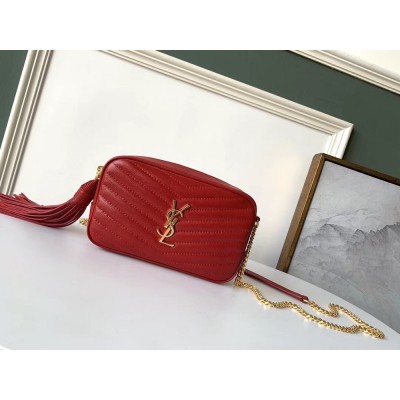 Saint Laurent Lou Mini Bag In Red Grained Leather IAMBS242501