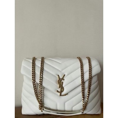 Saint Laurent Loulou Medium Bag In White Matelasse Leather IAMBS242508