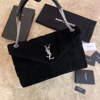 Saint Laurent Loulou Puffer Medium Bag In Black Suede IAMBS242510