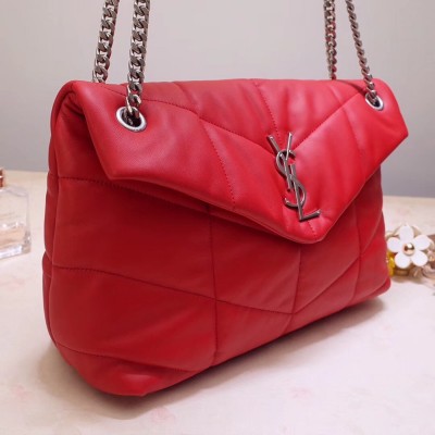 Saint Laurent Loulou Puffer Medium Bag In Red Lambskin IAMBS242512