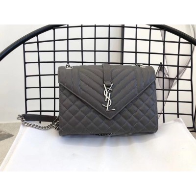 Saint Laurent Medium Envelope Bag In Grey Grained Leather IAMBS242408
