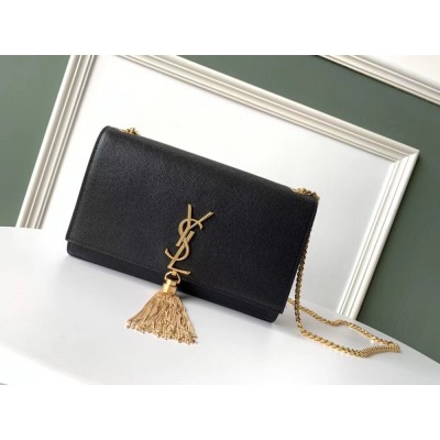 Saint Laurent Medium Kate Bag With Tassel In Black Grained Leather IAMBS242459