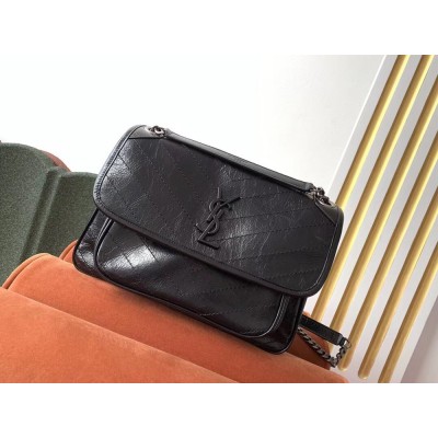 Saint Laurent Medium Niki Bag In Black Crinkled Leather IAMBS242547