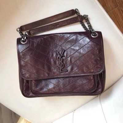 Saint Laurent Medium Niki Bag In Bordeaux Crinkled Leather IAMBS242551