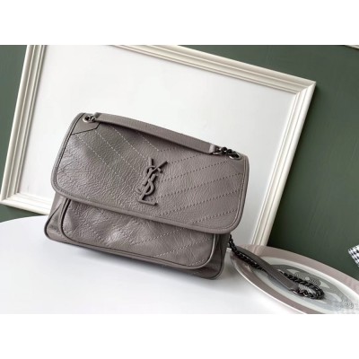 Saint Laurent Medium Niki Bag In Grey Crinkled Leather IAMBS242555