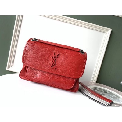Saint Laurent Medium Niki Bag In Red Crinkled Leather IAMBS242557