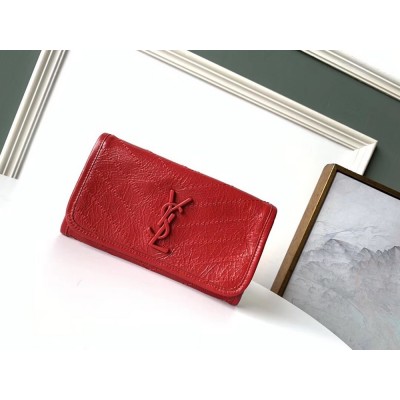Saint Laurent Niki Large Wallet In Red Crinkled Vintage Leather IAMBS242729