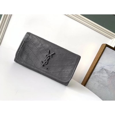 Saint Laurent Niki Large Wallet In Storm Crinkled Vintage Leather IAMBS242730