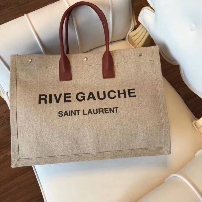 Saint Laurent Rive Gauche Tote Bag With Tan Handle IAMBS242695