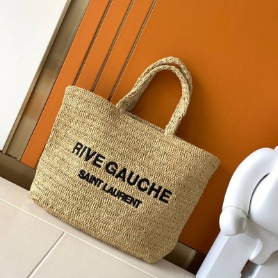 Saint Laurent Rive Gauche Tote Bag in Beige Raffia Crochet IAMBS242690