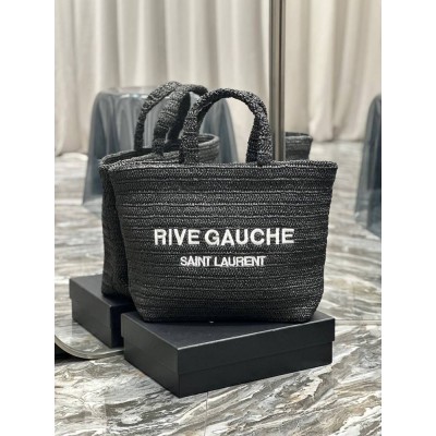 Saint Laurent Rive Gauche Tote Bag in Black Raffia Crochet IAMBS242692