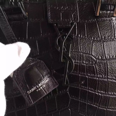 Saint Laurent Small Cabas YSL Bag In Black Crocodile Embossed Leather IAMBS242642