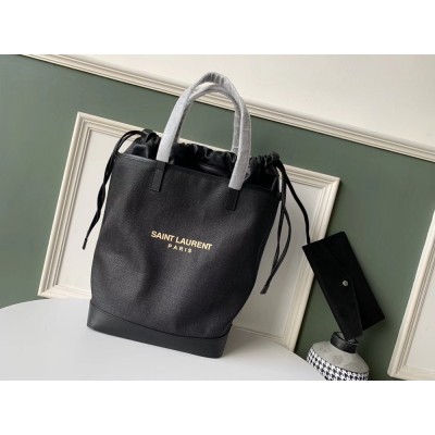 Saint Laurent Teddy Shopping Bag In Black Raffia IAMBS242623
