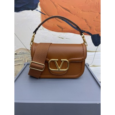 Valentino Alltime Shoulder Bag in Brown Grained Leather IAMBS242899