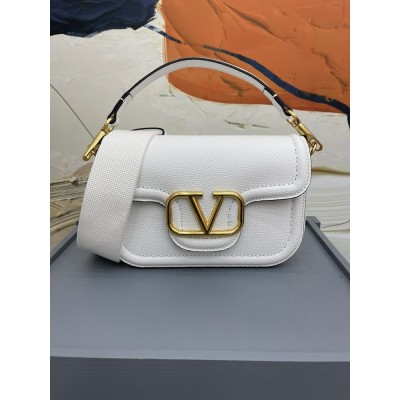 Valentino Alltime Shoulder Bag in White Grained Leather IAMBS242900