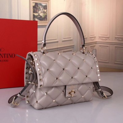 Valentino Light Grey Quilted Candystud Top Handle Bag IAMBS242974