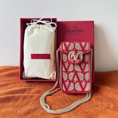 Valentino Loco Phone Case in Red Toile Iconographe with Chain IAMBS243015