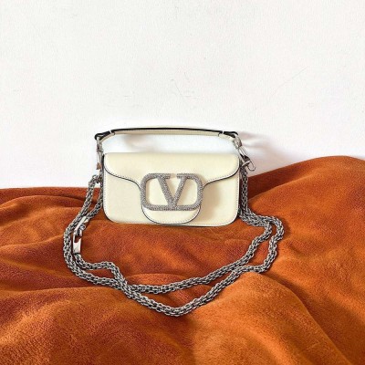 Valentino Loco Small Shoulder White Bag with Crystals Logo IAMBS242842