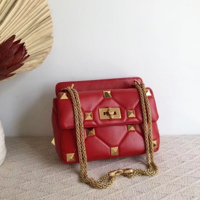 Valentino Medium Roman Stud Chain Bag In Red Nappa IAMBS242873