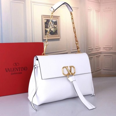 Valentino Medium VRing Chain Bag In White Grainy Calfskin IAMBS242796