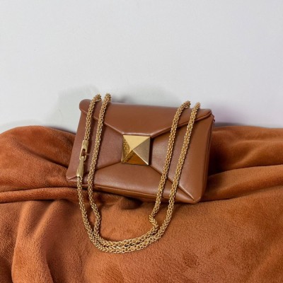 Valentino One Stud Chain Bag In Brown Nappa Leather IAMBS242799