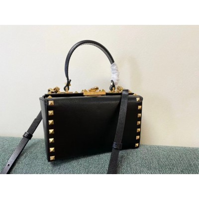 Valentino Rockstud Alcove Box Bag In Black Calfskin IAMBS242860