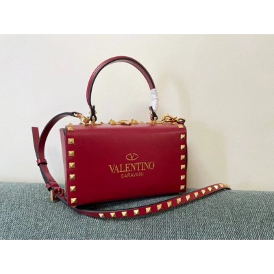 Valentino Rockstud Alcove Box Bag In Red Calfskin IAMBS242861