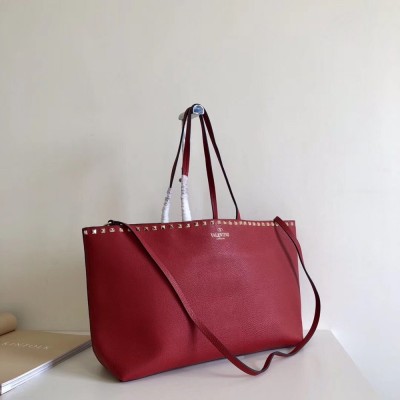 Valentino Rockstud Large Shopping Bag In Red Leather IAMBS242866
