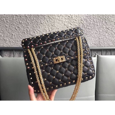 Valentino Rockstud Spike Medium Bag In Black Nappa Leather IAMBS242937