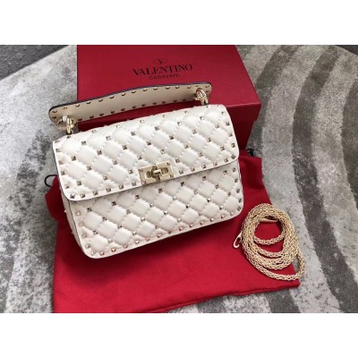 Valentino Rockstud Spike Medium Bag In White Nappa Leather IAMBS242940
