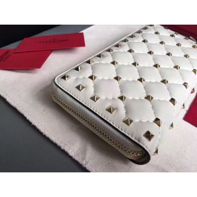 Valentino Rockstud Spike Zip Wallet In White Lambskin IAMBS243021