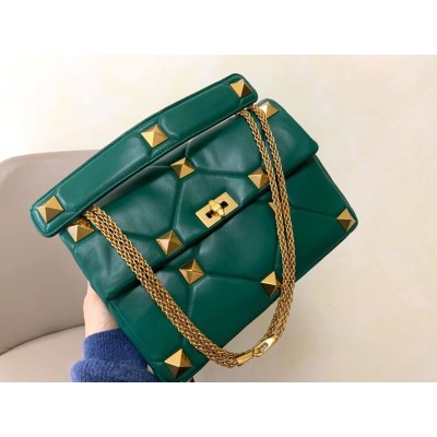 Valentino Roman Stud Chain Bag In Green Lambskin IAMBS242878