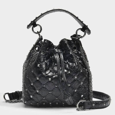 Valentino Small Black Rockstud Spike Bucket Bag IAMBS242949