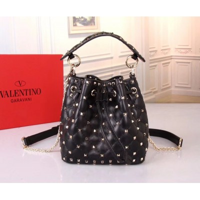 Valentino Small Noir Rockstud Spike Bucket Bag IAMBS242950