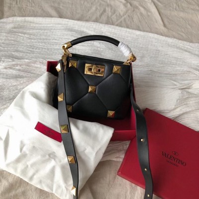 Valentino Small Roman Stud Top Handle Bag In Black Nappa IAMBS242885