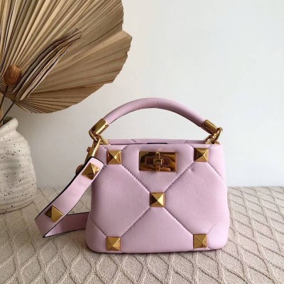 Valentino Small Roman Stud Top Handle Bag In Pink Nappa IAMBS242887