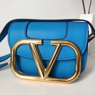 Valentino Small Supervee Crossbody Bag In Neon Blue Leather IAMBS242956