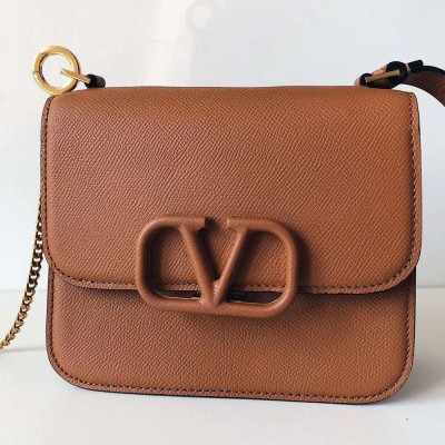 Valentino Small Vsling Shoulder Bag In Brown Grainy Leather IAMBS242999