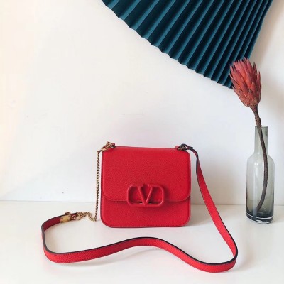 Valentino Small Vsling Shoulder Bag In Red Grainy Leather IAMBS243001