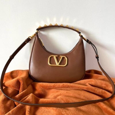 Valentino Stud Sign Hobo Bag In Dark Brown Calfskin IAMBS242821