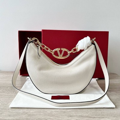 Valentino VLogo Moon Small Hobo Bag with Chain in White Leather IAMBS242825