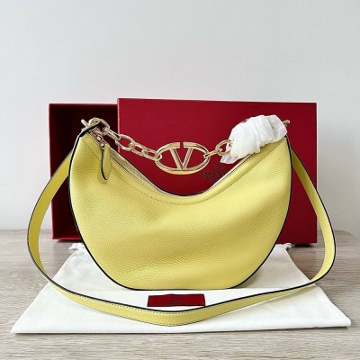 Valentino VLogo Moon Small Hobo Bag with Chain in Yellow Leather IAMBS242826