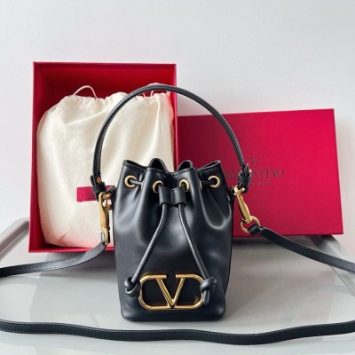 Valentino VLogo Signature Mini Bucket Bag in Black Calfskin IAMBS242768