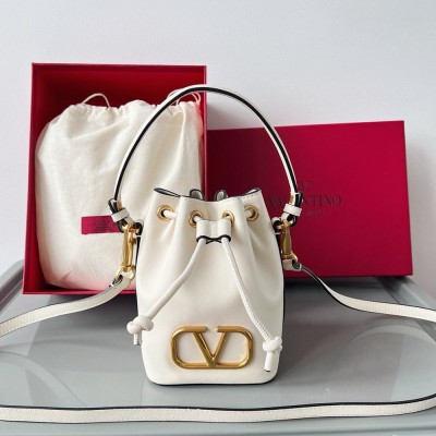 Valentino VLogo Signature Mini Bucket Bag in White Calfskin IAMBS242770